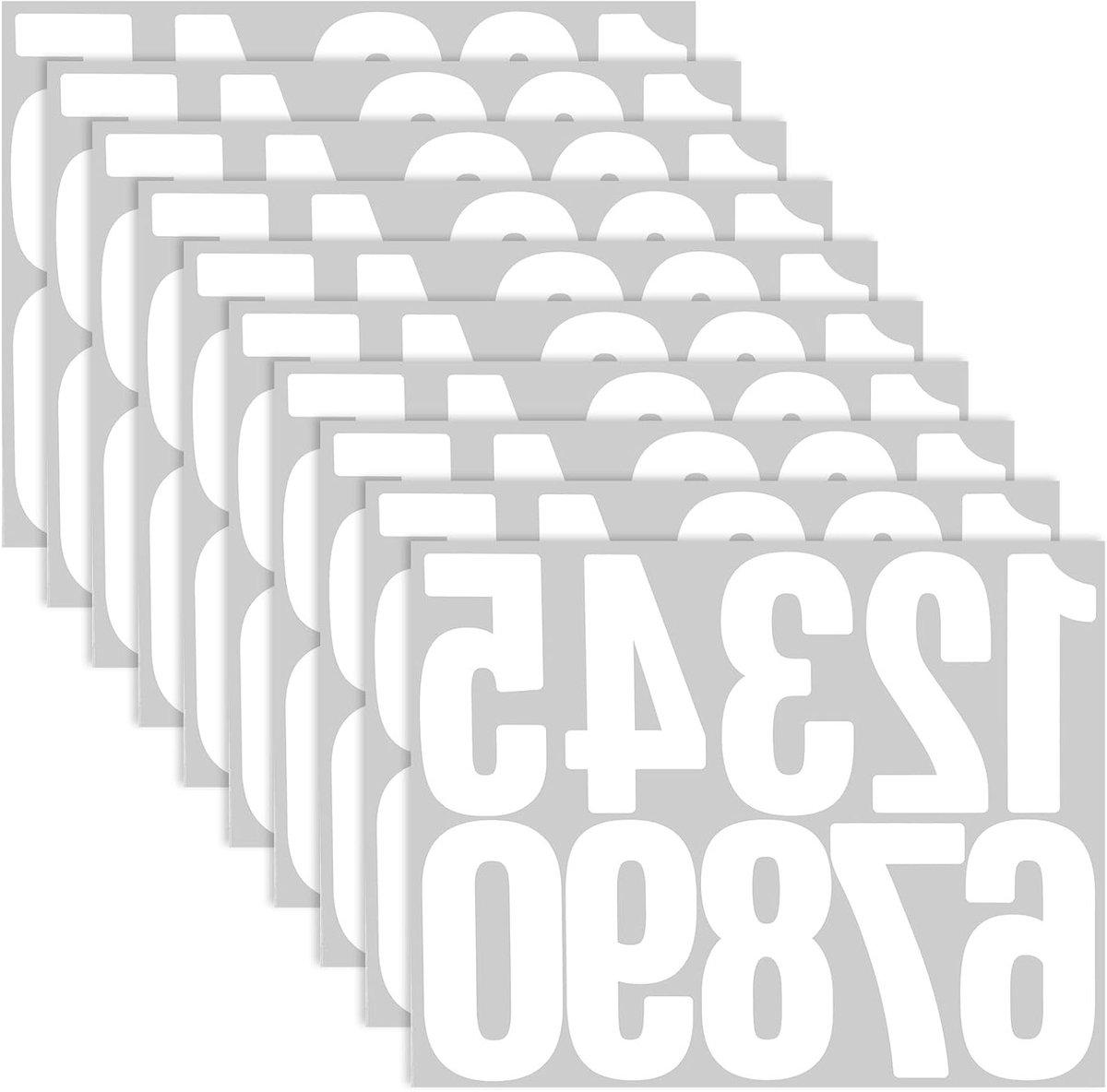 Elkuaie Set Van 10 Witte Nummerstickers 10 Cm - Waterdicht En Zelfklevend - Geschikt Buitenshuis Binnenshuis + Eenvoudig Aanbrengen - 10 Vellen - Voor Vuilnisbak Huisnummer Wit