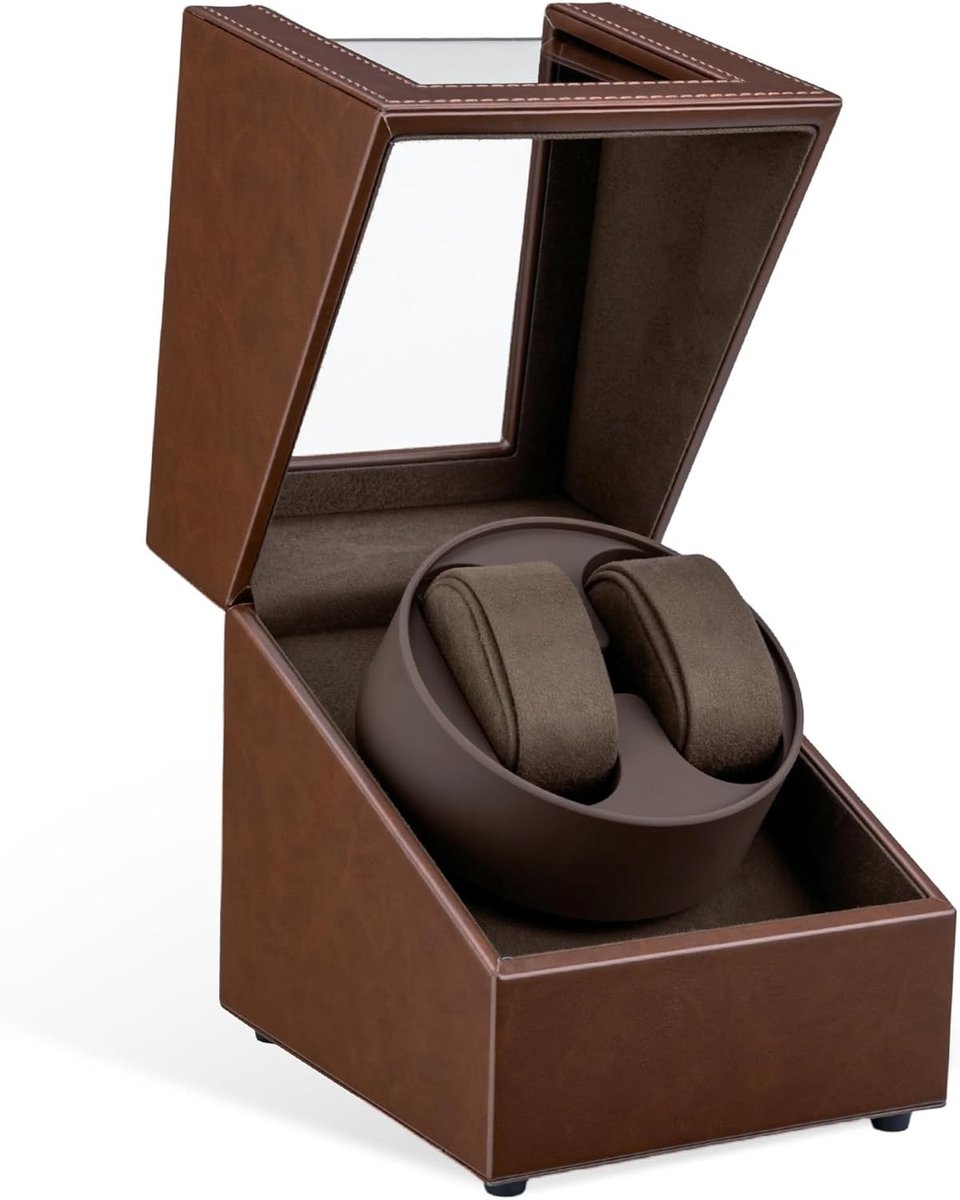 Dubbele Automatische Horloge Winder Box met 2 Slots - Luxe Horloge Display en Opslag, Bruin Hout