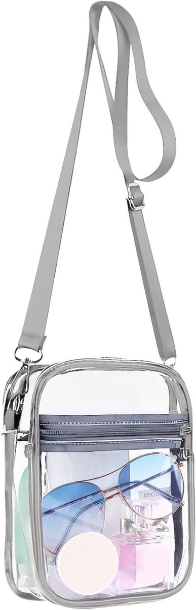 Duurzame Crossbody Tas voor Concerten en Festivals - Transparante Schoudertas (Grijs)