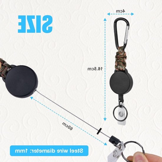 3-delige Uittrekbare Badge Reel met Stevige Carabiner Sleutelhanger, 60 cm Uittrekbaar Stalen Draad ID Kaarthouder en Clip voor Sleutels en Toegangspassen van Merkloos — afbeelding 5