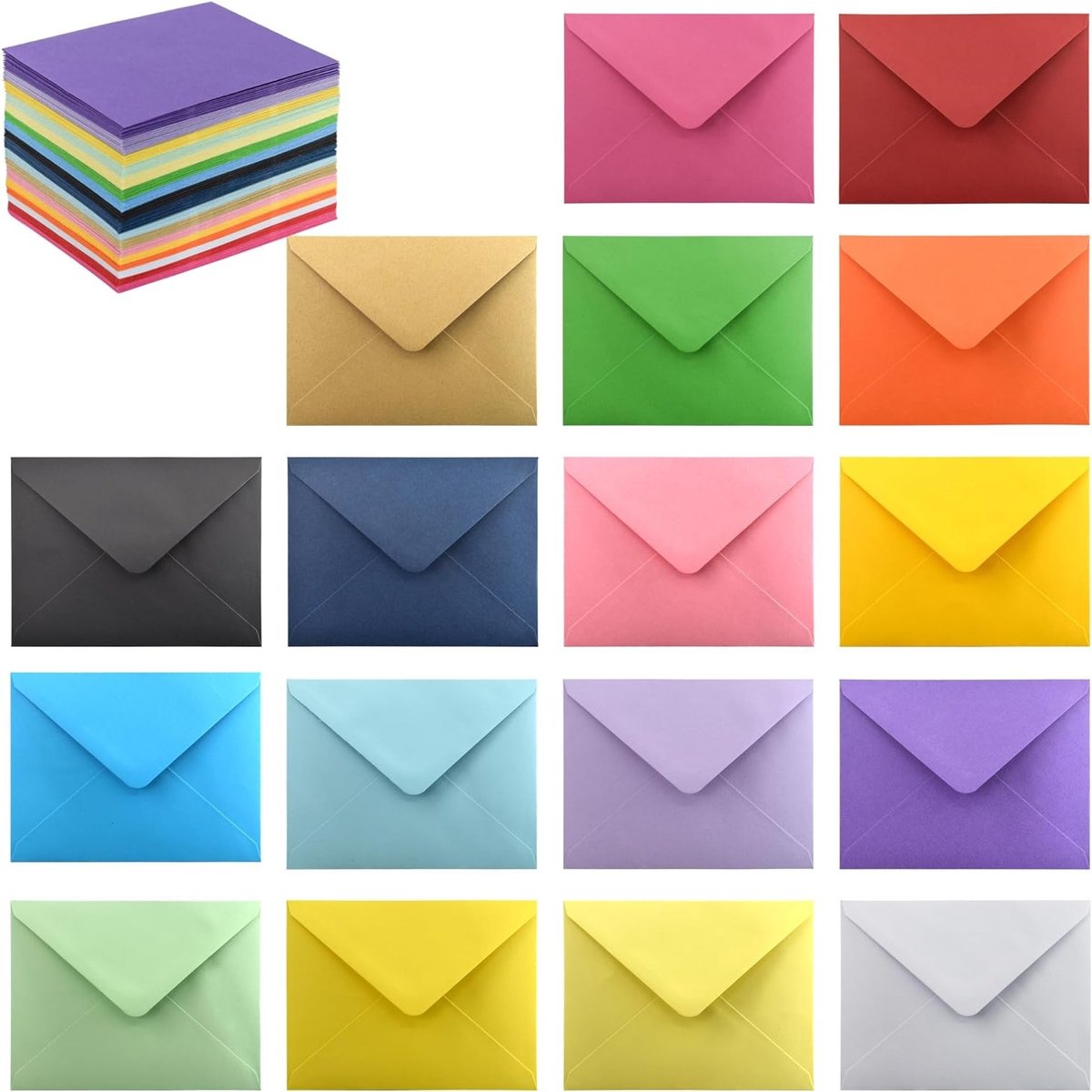 Set van 170 A2 Enveloppen voor Uitnodigingen, Zelfsluitende Kleurrijke Enveloppen, Geschikt voor 4.25 x 5.5 Groetkaarten, Bruiloft, Foto's en Afstudeeruitnodigingen (17 Assorted Kleuren)