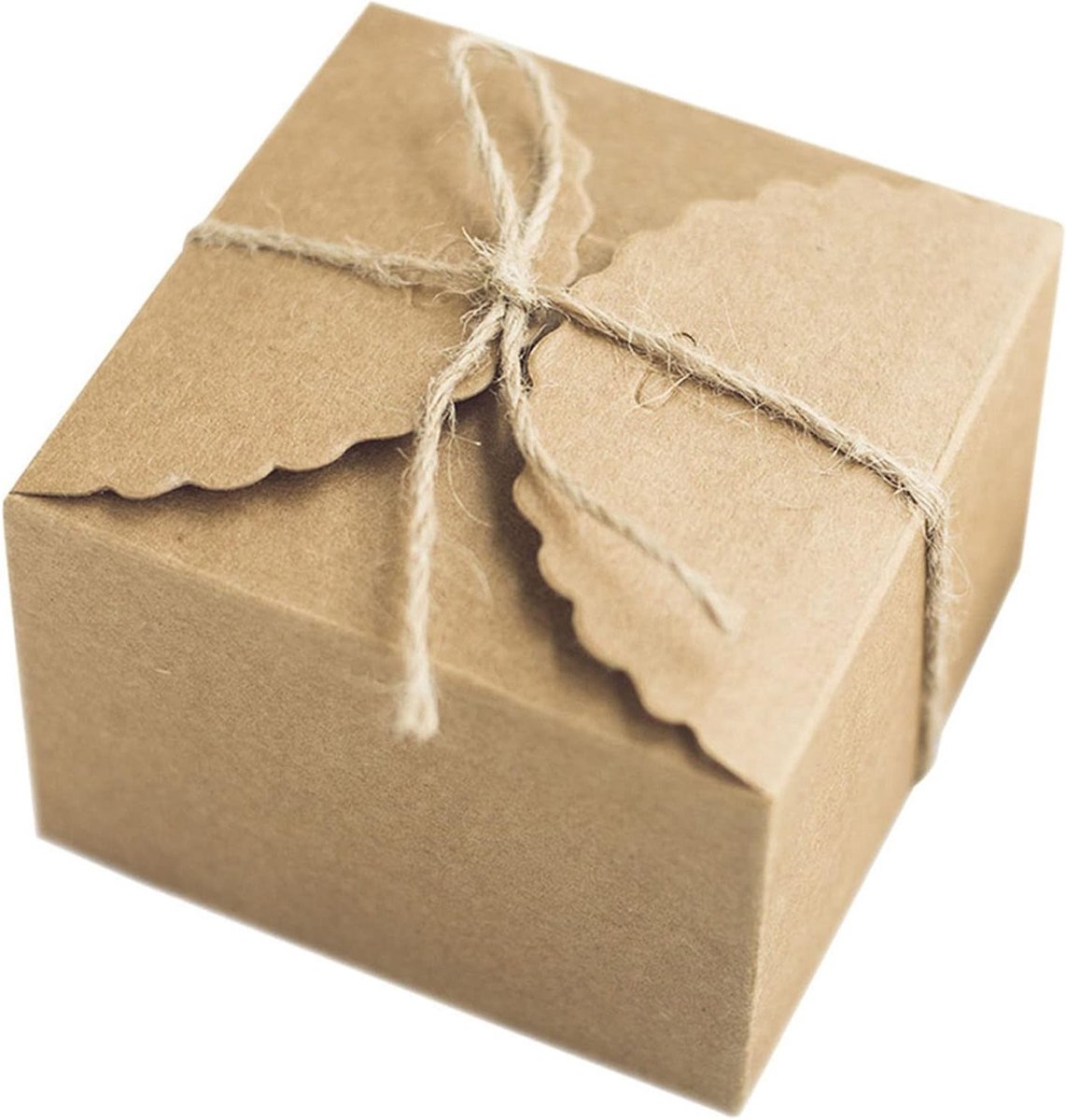 SnelShoppen - 50pcs Kraft Paper Vouwdozen met Deksel, Kartonnen Cadeauverpakkingen, Jute Touw en Hangers, Perfect voor Feesten, Verjaardagen, Cadeaus