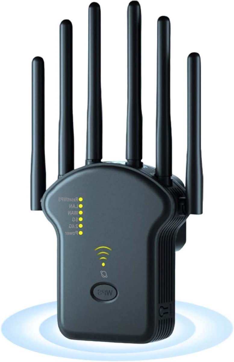 WLAN Repeater en WiFi Booster tot 1200Mbit/s voor Thuis en Kantoor met Dual Band 2.4GHz en 5GHz, 4 Antennes en LAN/WAN Poort