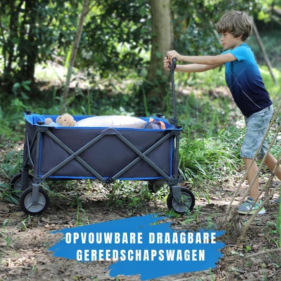 RUX® Strandkar - Bolderkar Opvouwbaar - Bolderwagen Voor Alle Terreinen - Boodschappenwagen Met Handige Opbergruimtes - Tuinkar Met Verstelbare Handgreep - Winkeltrolley 100 kg Opbergruimte - Zwart - 89cm x 48cm x 30cm van Merkloos — afbeelding 2