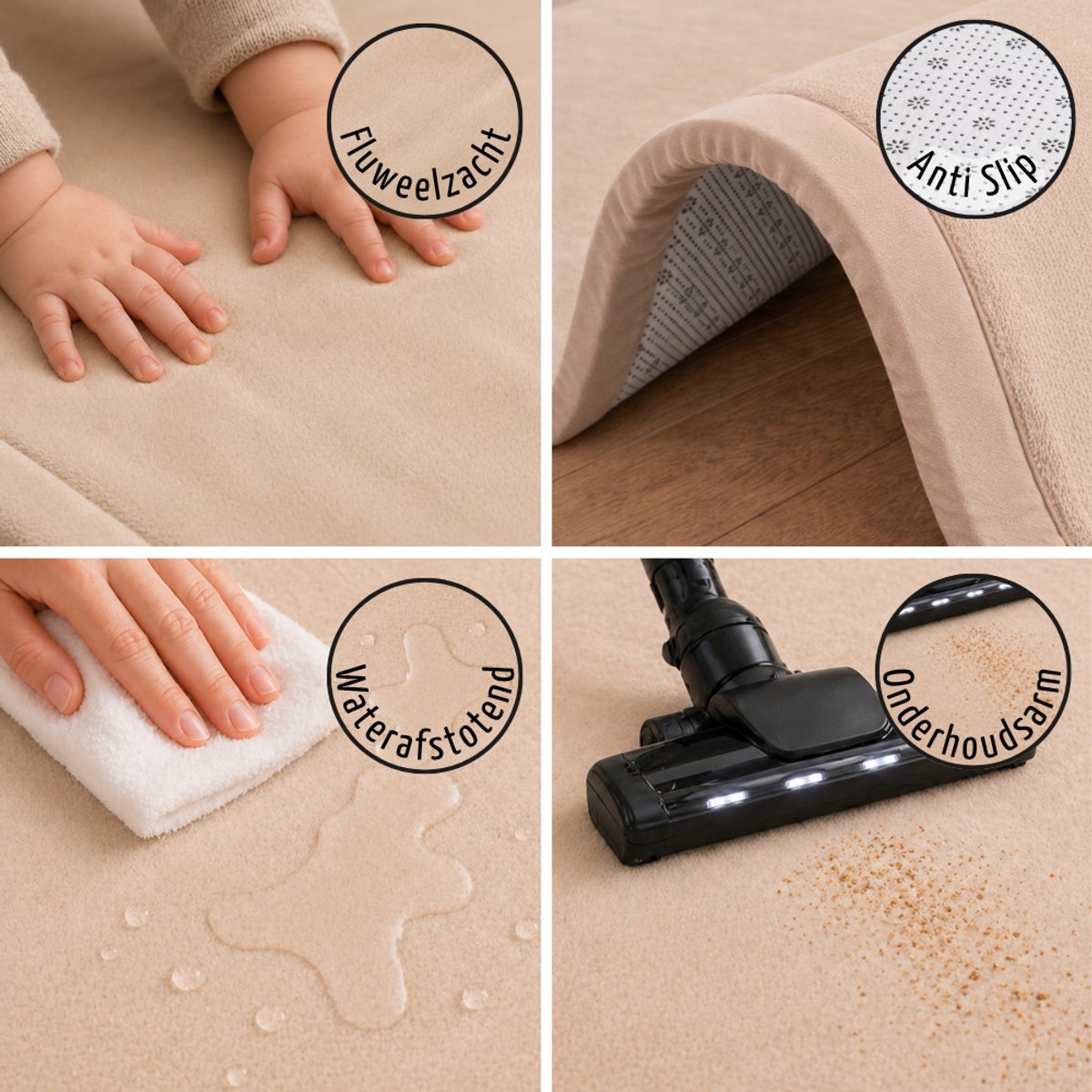 Roosly Speelmat Baby Sand Beige 150x200cm - Fluweel & Traagschuim thumbnail 3