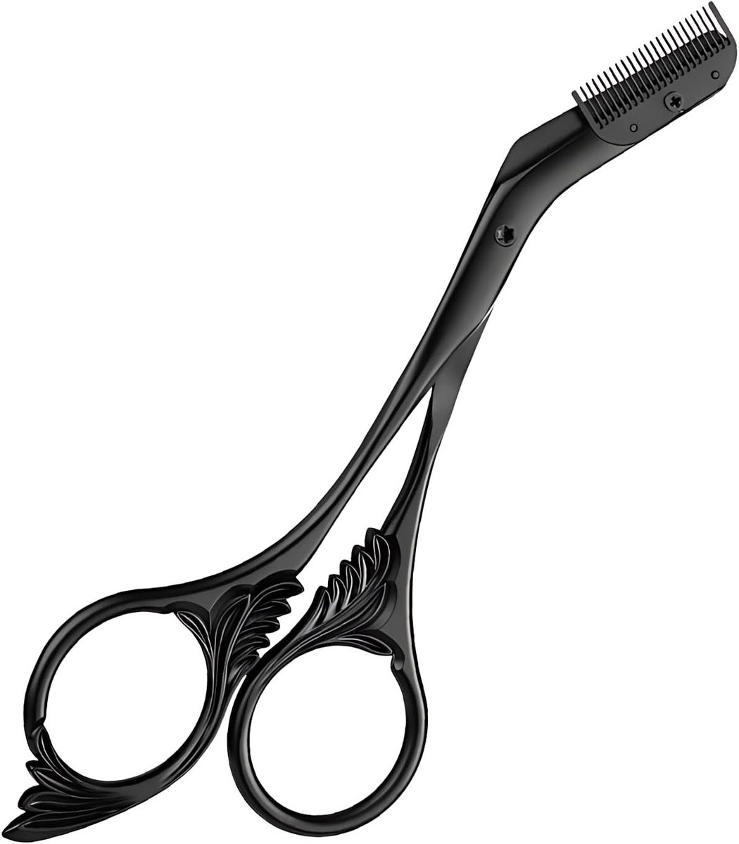 Wenkbrauwschaar van roestvrij staal voor precisie en verzorging | Professionele wenkbrauwtrimmer met kam voor dames en heren, ideaal voor schoonheid en grooming