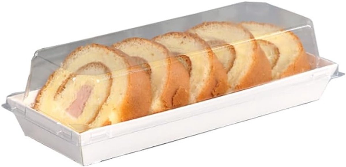 Set van 50 Stuks Roll Cake Dozen, Ideaal voor Swiss Roll, Sushi en Gebak met Duidelijke Deksel, 7.5 x 8.5 x 2cm, Perfect voor Desserts en Snacks
