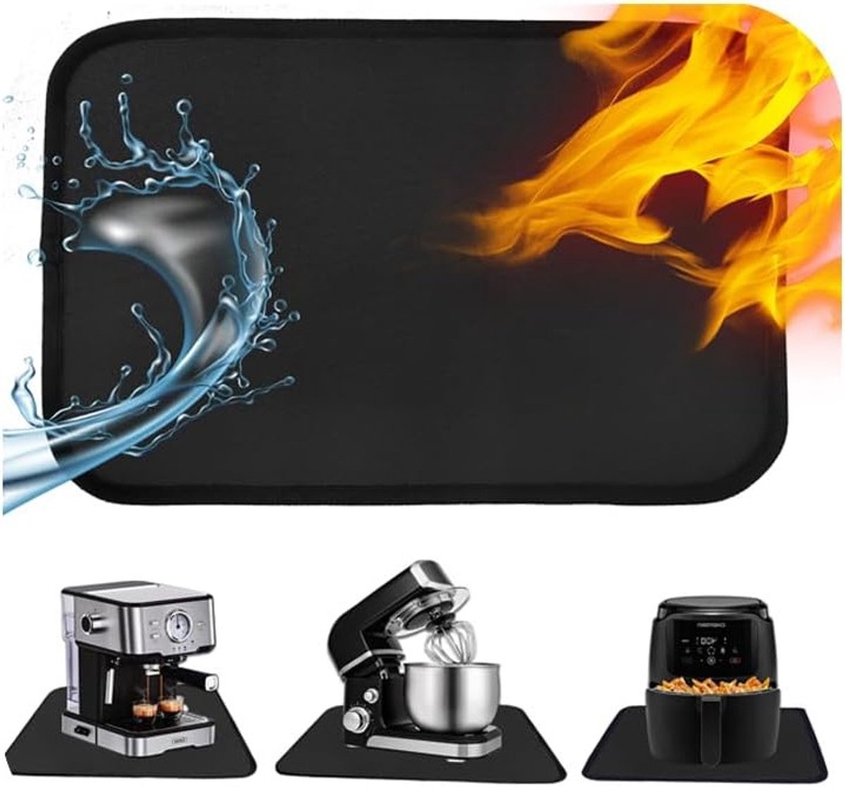 Hittebestendige mat voor airfryer, werkblad en koffiezetapparaat - 0 x 30 x 45 cm (Zwart) - Perfect voor bescherming, keukenaccessoires en gebruiksgemak