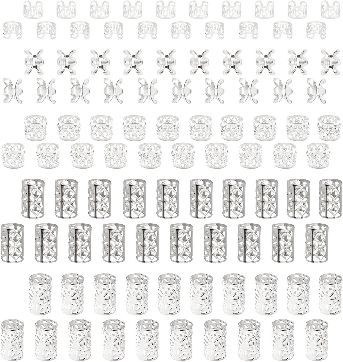 100 Stuks Zilveren Haar Cuffs - Aluminium Dreadlocks Sieraden Ringen - Verstelbare Kralen voor Vlechten en Dreadlocks Accessoires - Versieringen voor Haarstyling