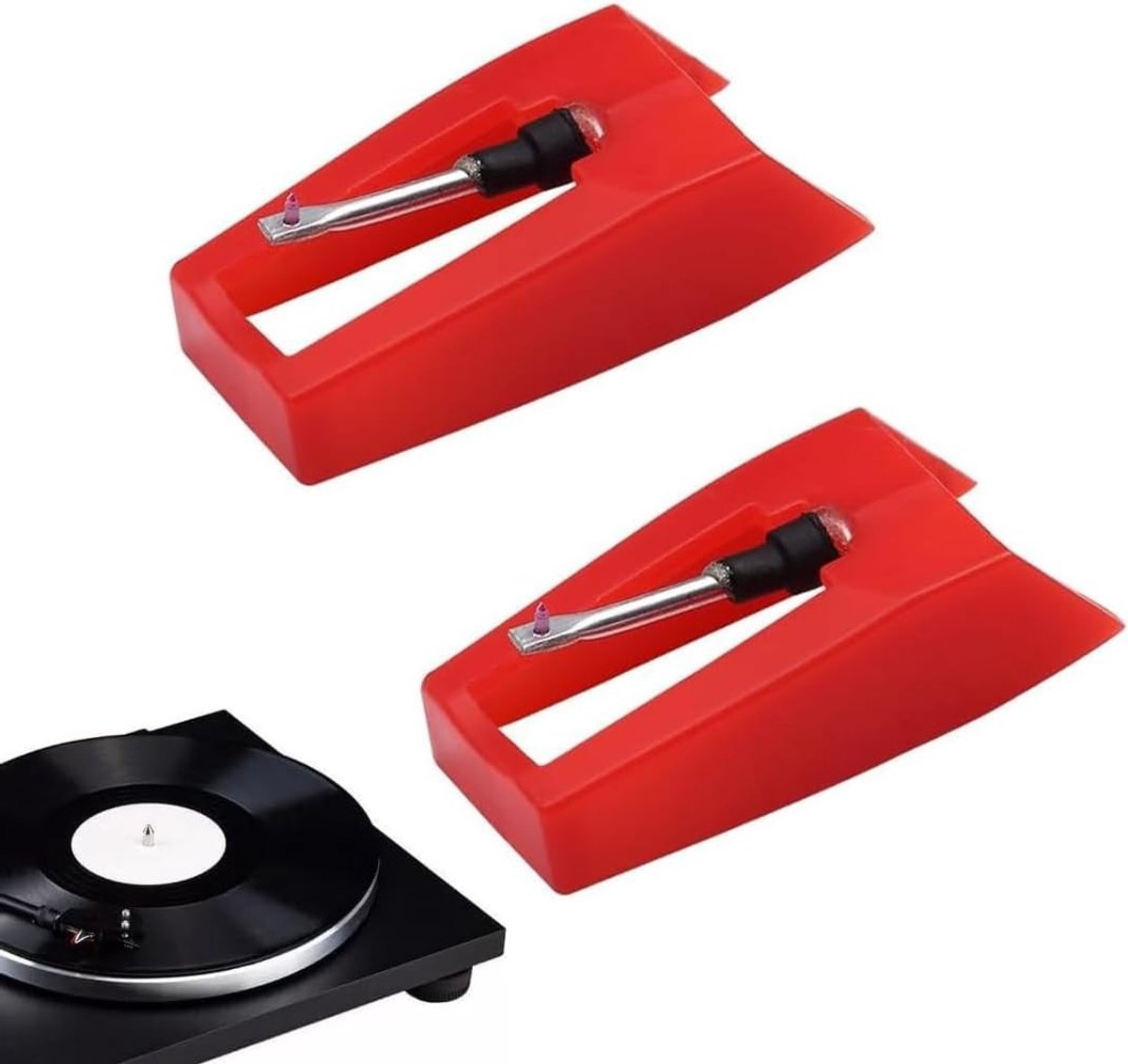Universele platennaalden voor platenspelers - 2 stuks, geschikt voor LP's, fonografen en audio-apparatuur (rood)