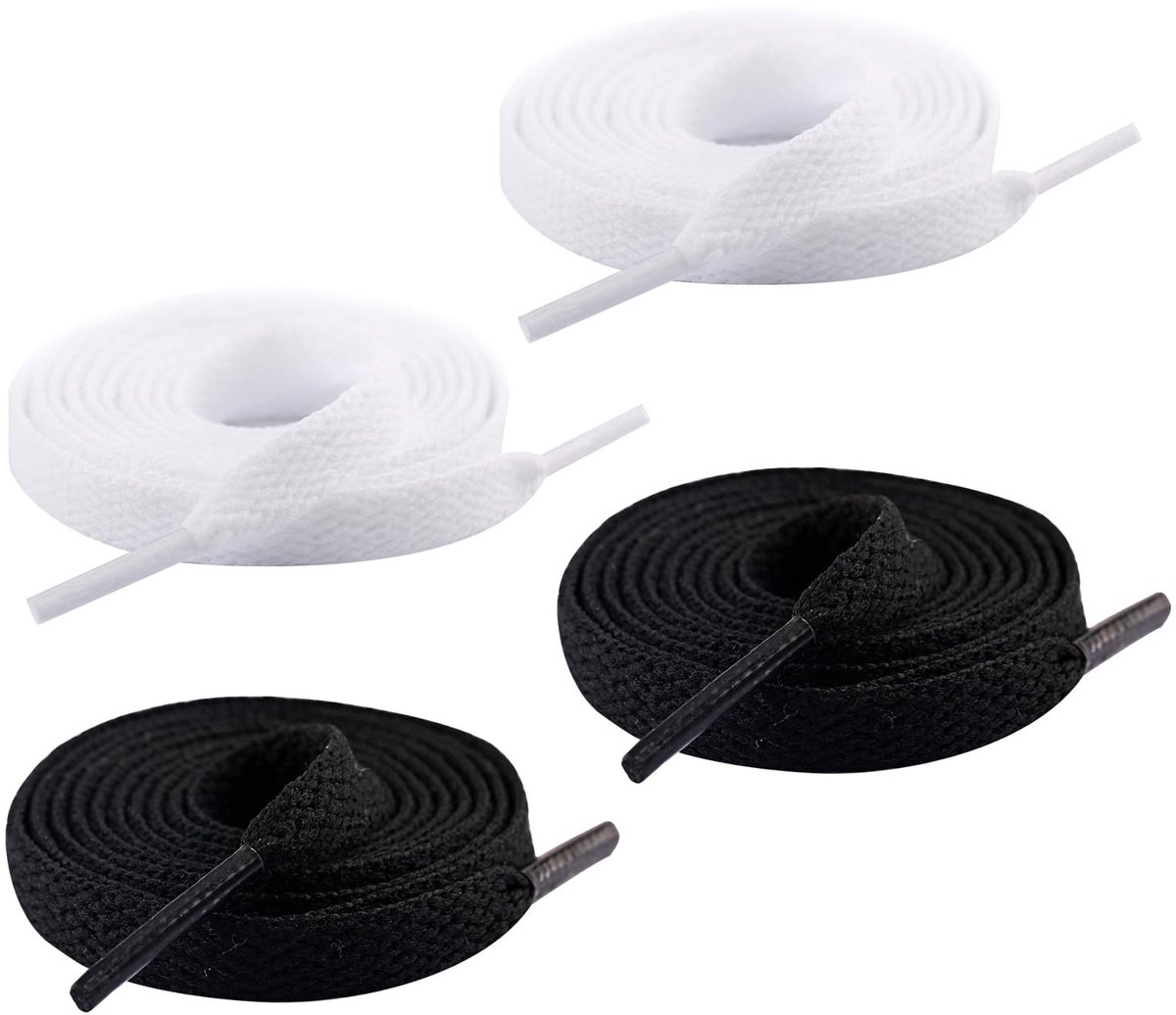 Seb3 - Flat Shoelaces - Vervangende Veters - Perfect voor Sportschoenen - Wit - 8 mm Breed - Ideaal voor Kinderen - 1 Paar Zwart en 1 Paar Wit