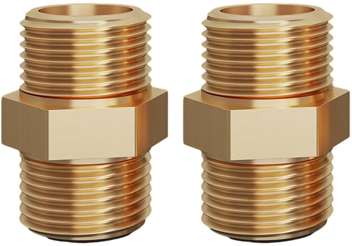 Winkel1 - Double nipple 1/2 inch - Douche slang verlenging - Duurzaam en sterk - Ø 21 mm - Messing fittingen - Ideaal voor badkamers - 2 stuks