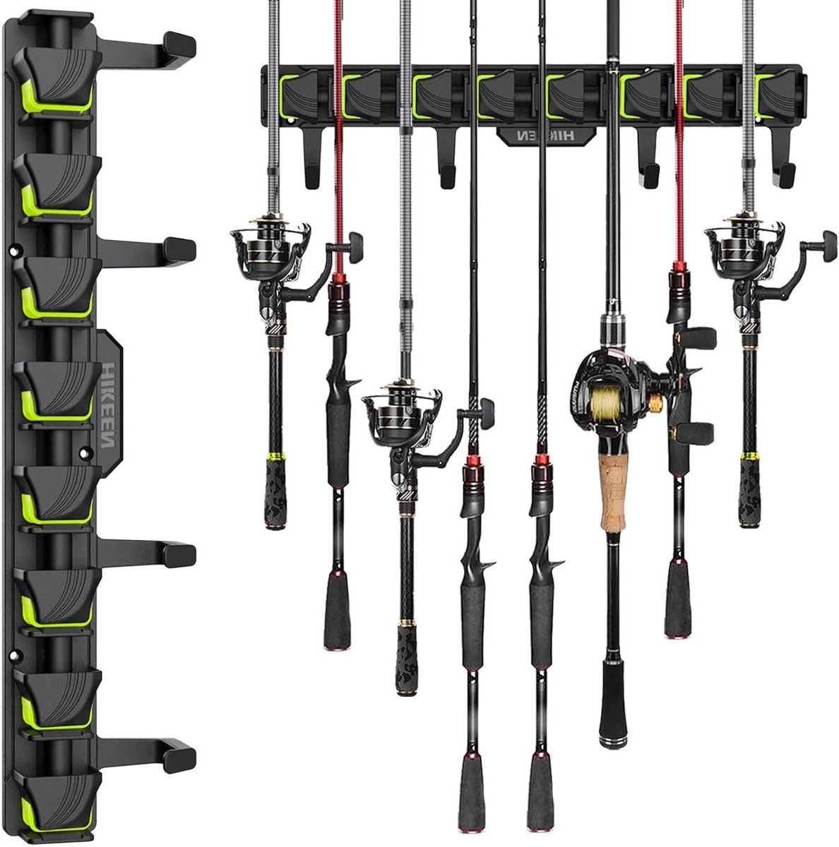 Garage Hengelhouder met Veerhandvat Ontwerp, Wandmontage Hengelrek, ABS Verticale Hengelhouder voor 8 Hengels tot 24mm Diameter, Ideaal voor Vissers en Opbergruimte
