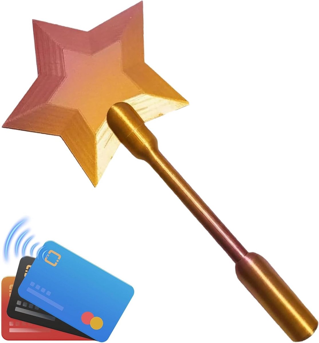Magische toverstaf voor creditcards, 3D-geprint betaalstokje voor raves en contactloze betalingen, goudkleurig en uniek ontwerp