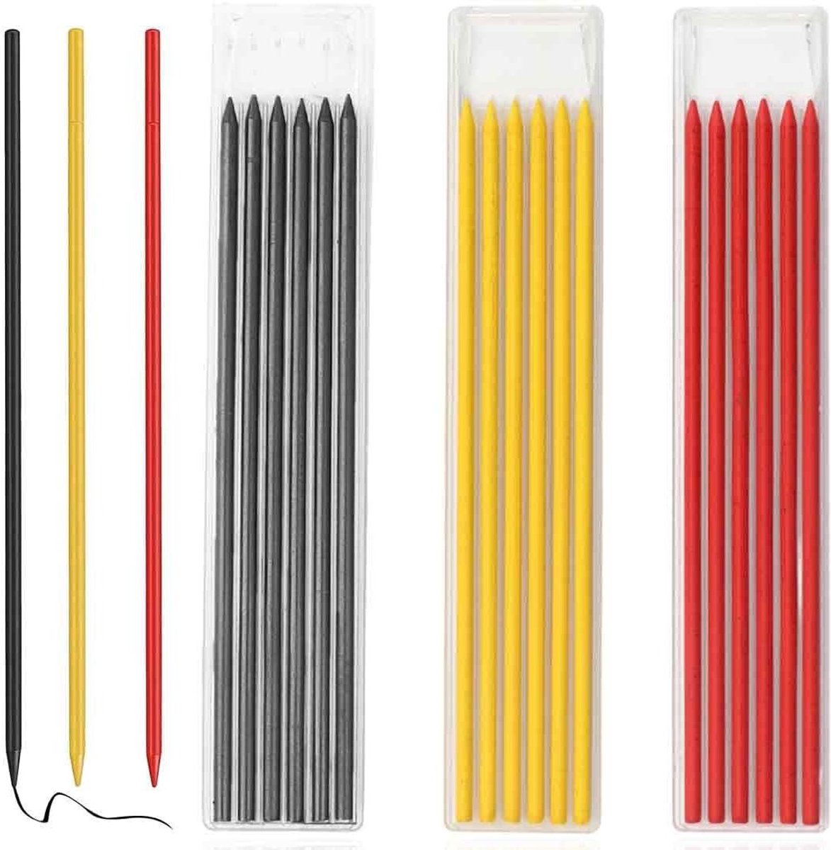 18 Stuks Potlood Navullingen in 3 Kleuren voor Houtbewerking, Bouw en Timmerwerk, Potlood Markeerder