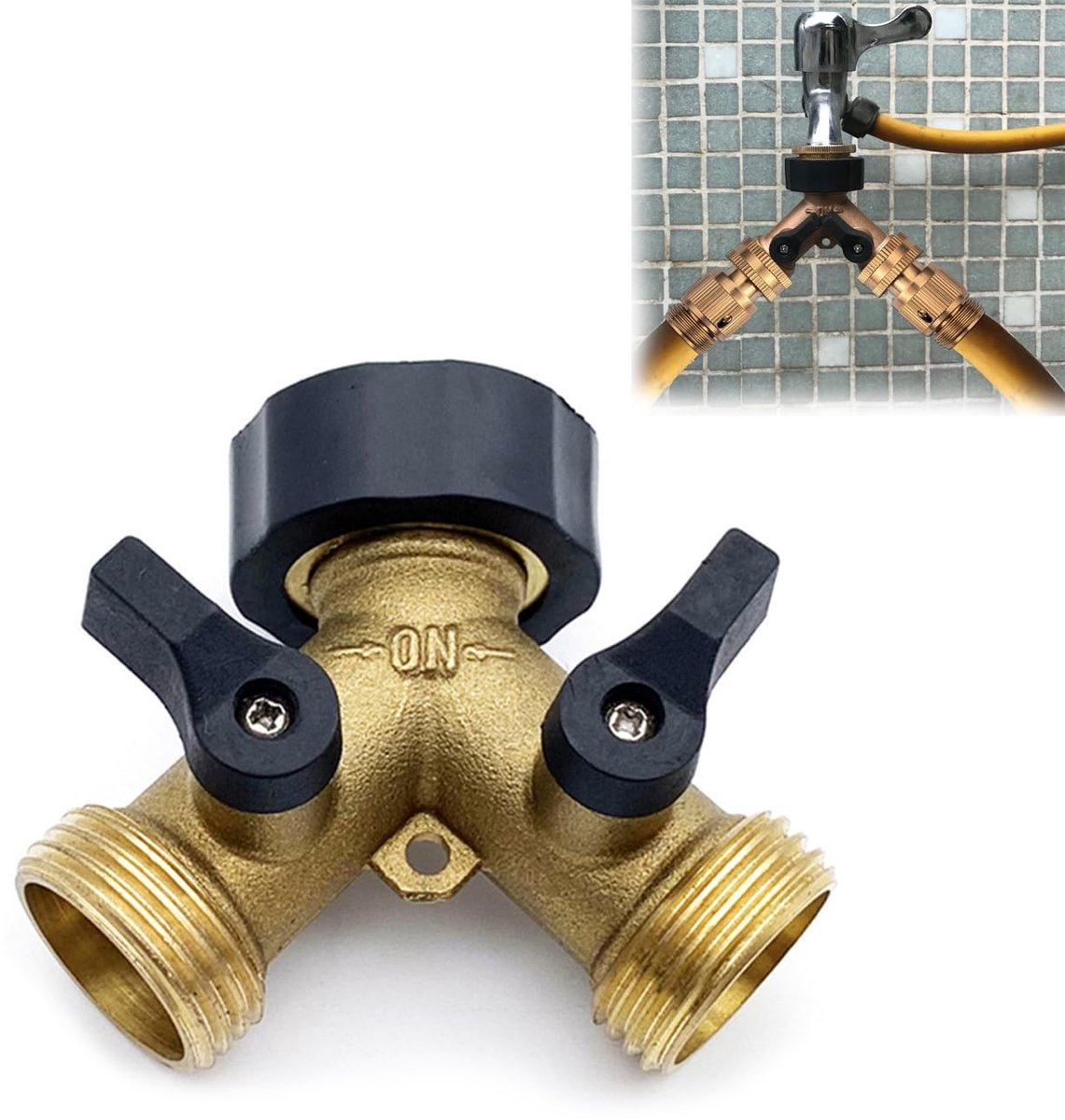 Dailygoody - Messing Y-connector - Tuinslang Verbinder met 2 Afsluiters - Voor Gemakkelijk Watergeven - Duurzaam en Betrouwbaar - Geschikt voor Tuin e...