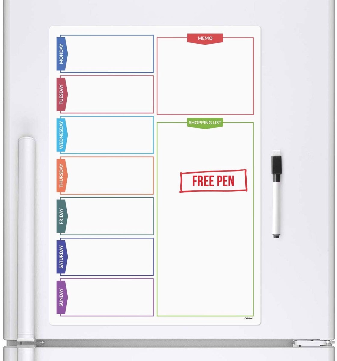 Dailygoody - Magnetisch Whiteboard - 7 Dagen Planner - Droog Afwasbaar - A3 Formaat - Boodschappenlijst - Voor Keuken en Kantoor - Organiseer Je Leven