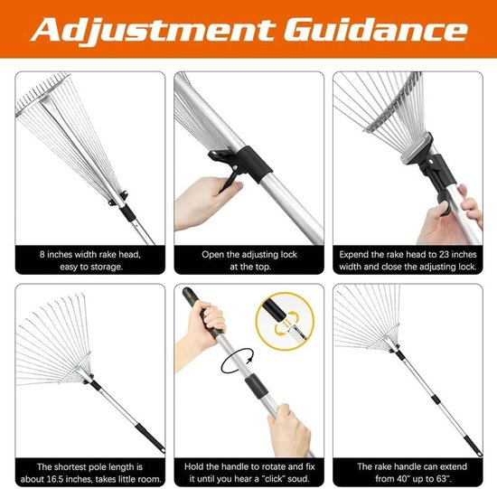 Dailygoods - Dailygoody - Verbrede bladhark - Tuinhark - Verstelbare metalen stang - 22-44 cm - Bladbezem - Geschikt voor gazon - 2,15 m stang van Dailygoods — afbeelding 2