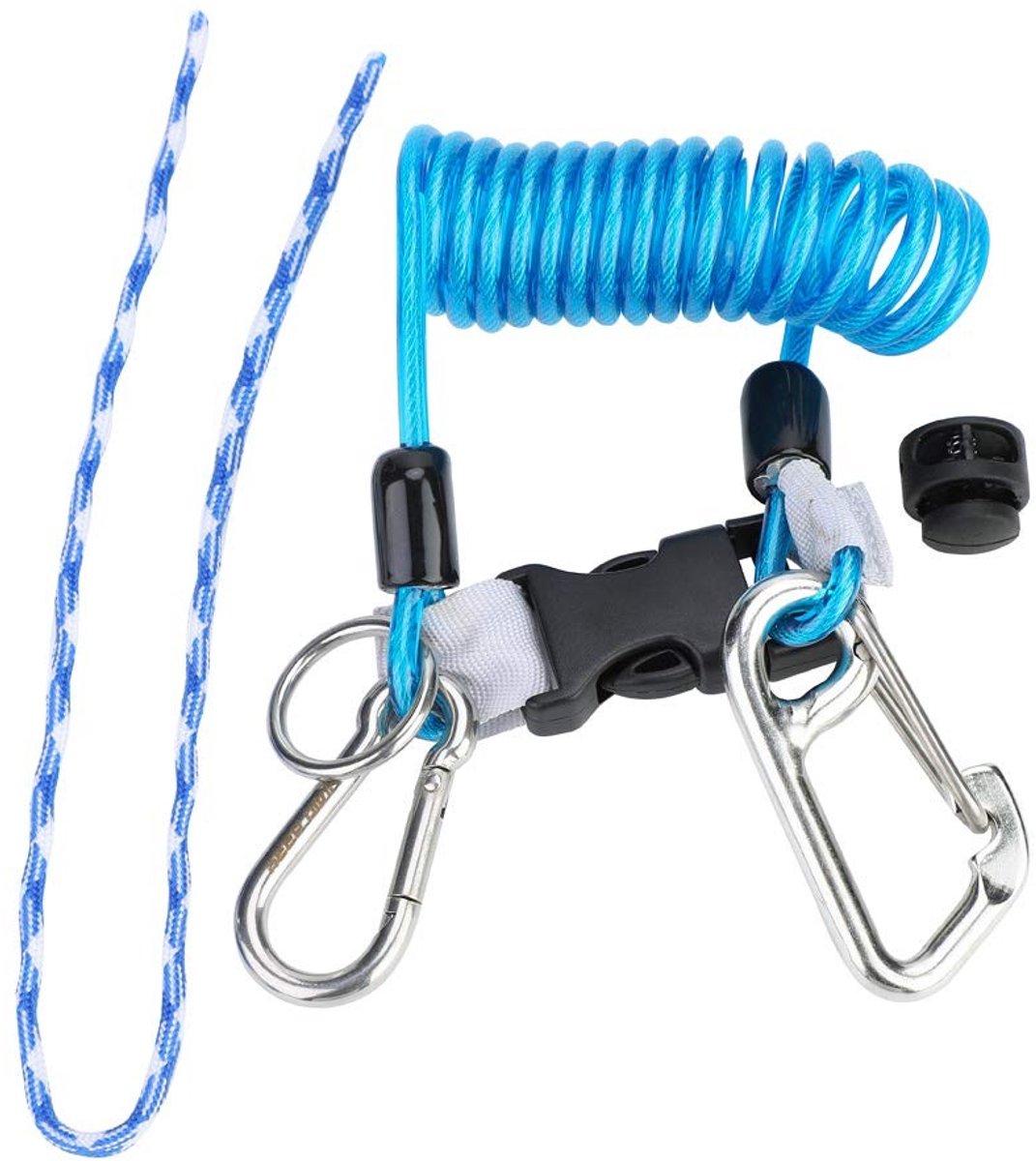Dailygoods - Dailygoody - Duikkoord Anti Verloren Veerrolkoord - Snelsluiting met Clip - Veiligheidsnoodgereedschap - Blauw - Stalen Karabijnhaak - Handig en Duurz