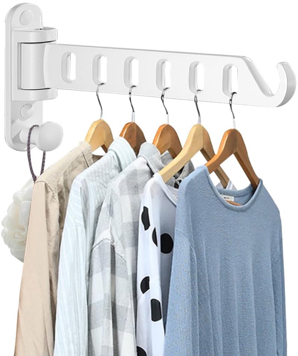 Dailygoods - Dailygoody - Vouwbare Kledinghaken - 180° Rotatiesysteem - Wandhaak voor Slaapkamer, Badkamer en Balkon - Wit