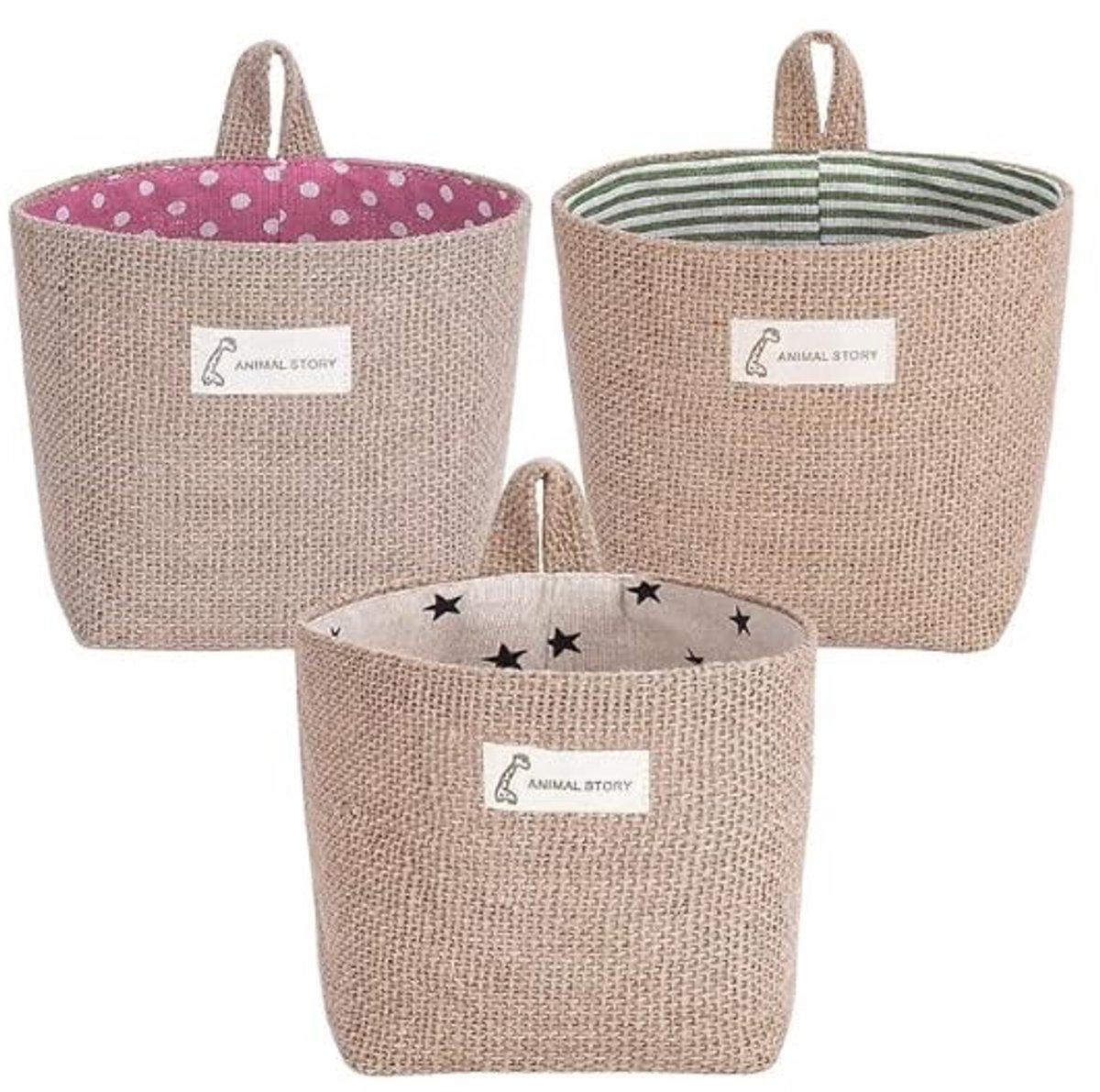 Dailygoody - Katoenen opbergmand - Hangende opbergtas - Opvouwbaar - 3 stuks - Milieuvriendelijk - Perfect voor badkamer en kamer - Speelgoed en meer