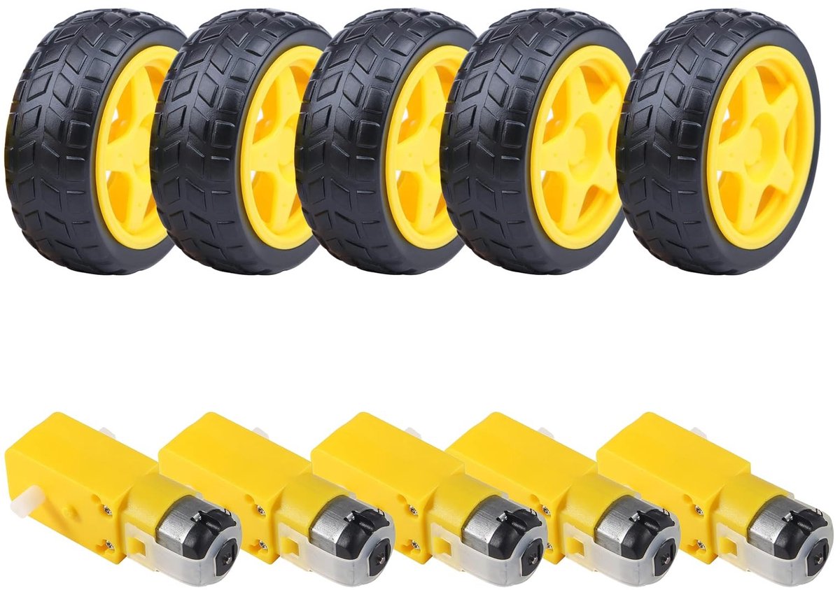 Dailygoody - Elektrische Dubbelgolf Wielen - Robotauto Accessoires - 5 Stuks - Plastic Wielen - Voor Robotbouw - Geschikt voor Kinderen - Kleur: Zwart