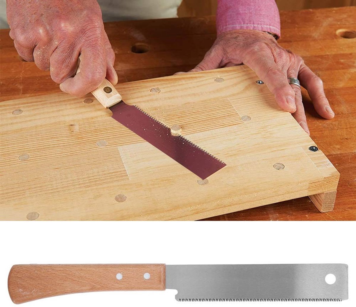 Dailygoody - Houtzaag - Handzaag 300 mm - Ergonomisch beukenhouten handvat - Fijn zagen - Voor doe-het-zelvers - Professioneel gebruik