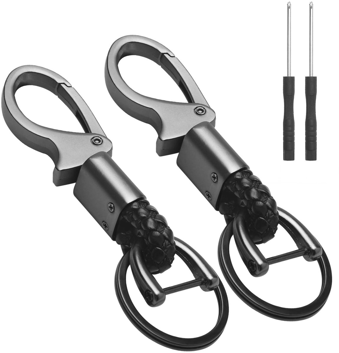 Dailygoody - Sleutelhanger Set - D-vormige karabijnhaak - Zinklegering - Zwart - Autosleutelhanger met schroevendraaier - Cadeau voor mannen