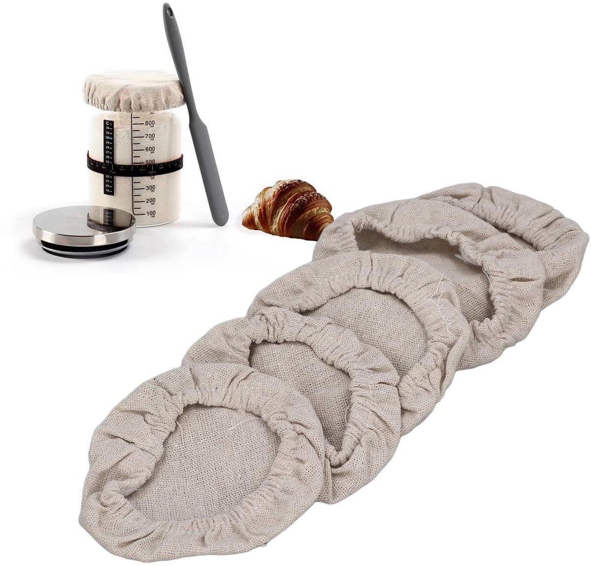 Dailygoods - Dailygoody - Linnen Deksel voor Zuurdesem Starter - Ademend en Herbruikbaar - 5 Stuks - Ideaal voor Bakken - Duurzaam en Milieuvriendelijk - Geschikt ...