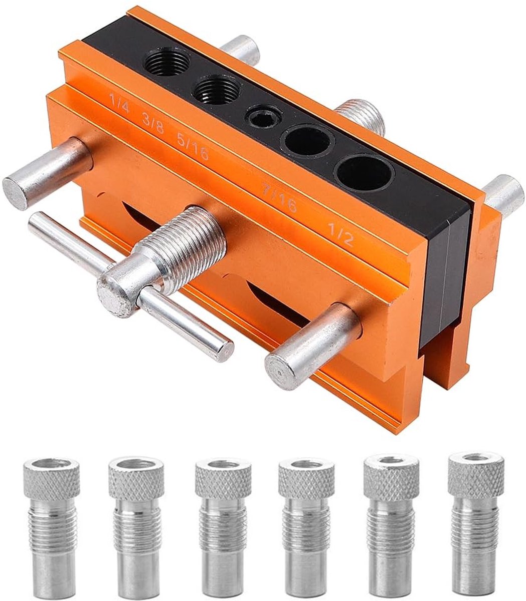 Dailygoods - Dailygoody - Pocket Hole Jig - Deuvel Jig Klembereik 10-60mm - Duurzaam Aluminium - Boorgeleider met 6 Bussen - Houtbewerking - Geschikt voor Klusproj...