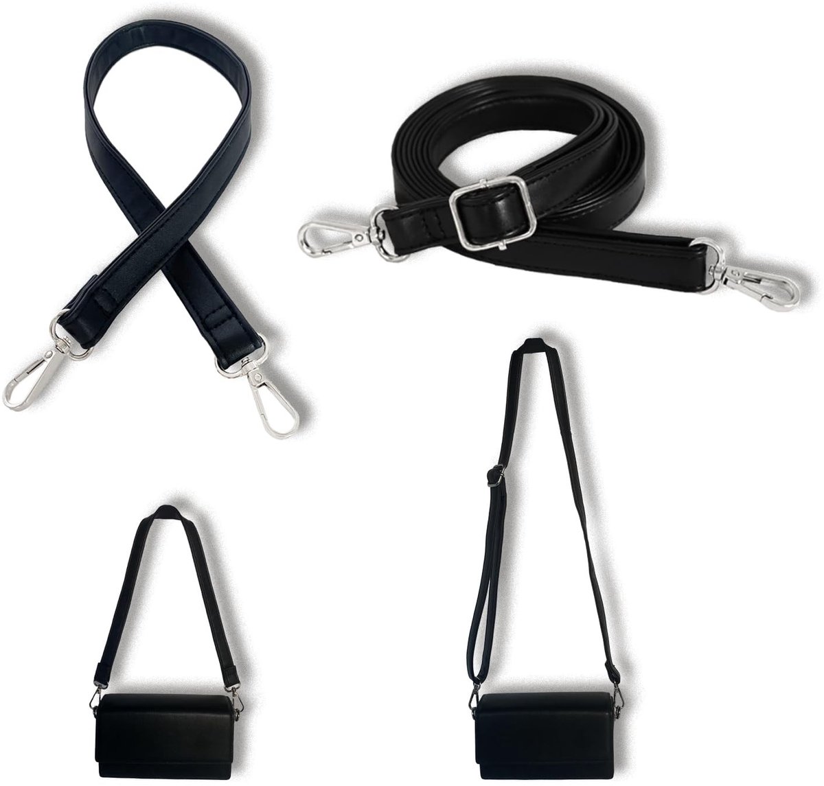 Dailygoods - Dailygoody - Leren Tashandvatten - Vervangende Handgreep voor Handtas - Zwart - DIY Handtasaccessoires - Ideaal voor Shopper en Tote-handtas - Verstel