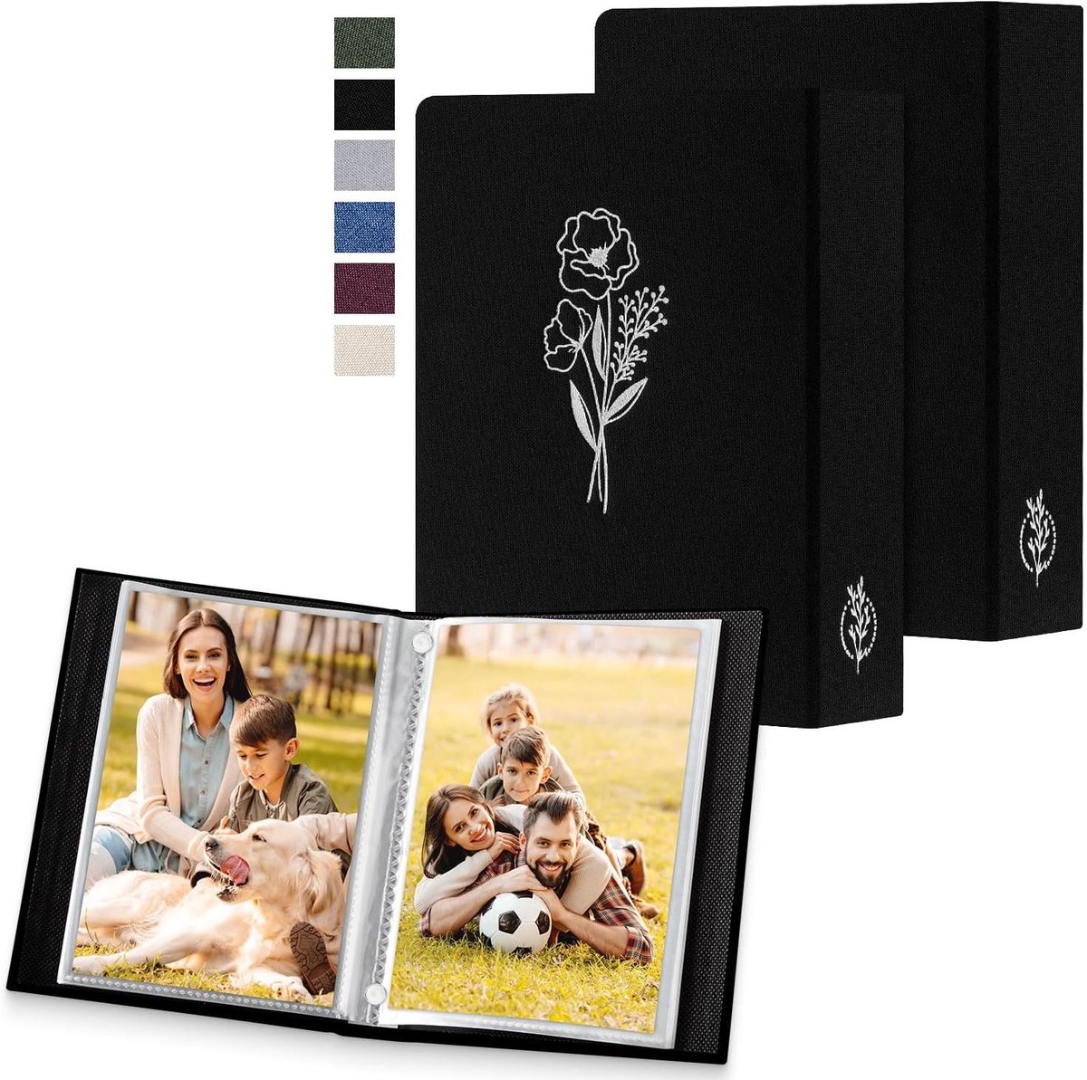 Fotoalbum 13 x 18 cm, Set van 200, Klein Linnen, Geschikt voor Portretfoto's, Zwart, Perfect voor Herinneringen en Foto-opslag