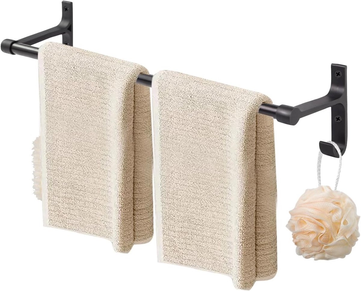 Muurbeugel voor Handdoeken van 80 cm, Metalen Handdoekrek met Twee Haken voor Badkamer en Keuken, Ruimtebesparend en Duurzaam