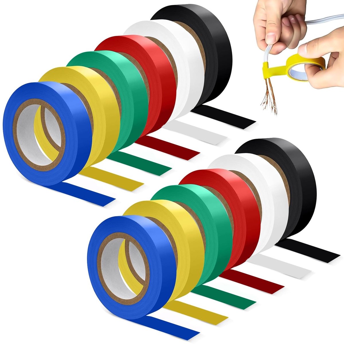 Dailygoody - Isolatietape - Kleurenset - Waterdicht en niet-conductief - 12 stuks - Voor elektrisch en reparatie - 16mm x 20m