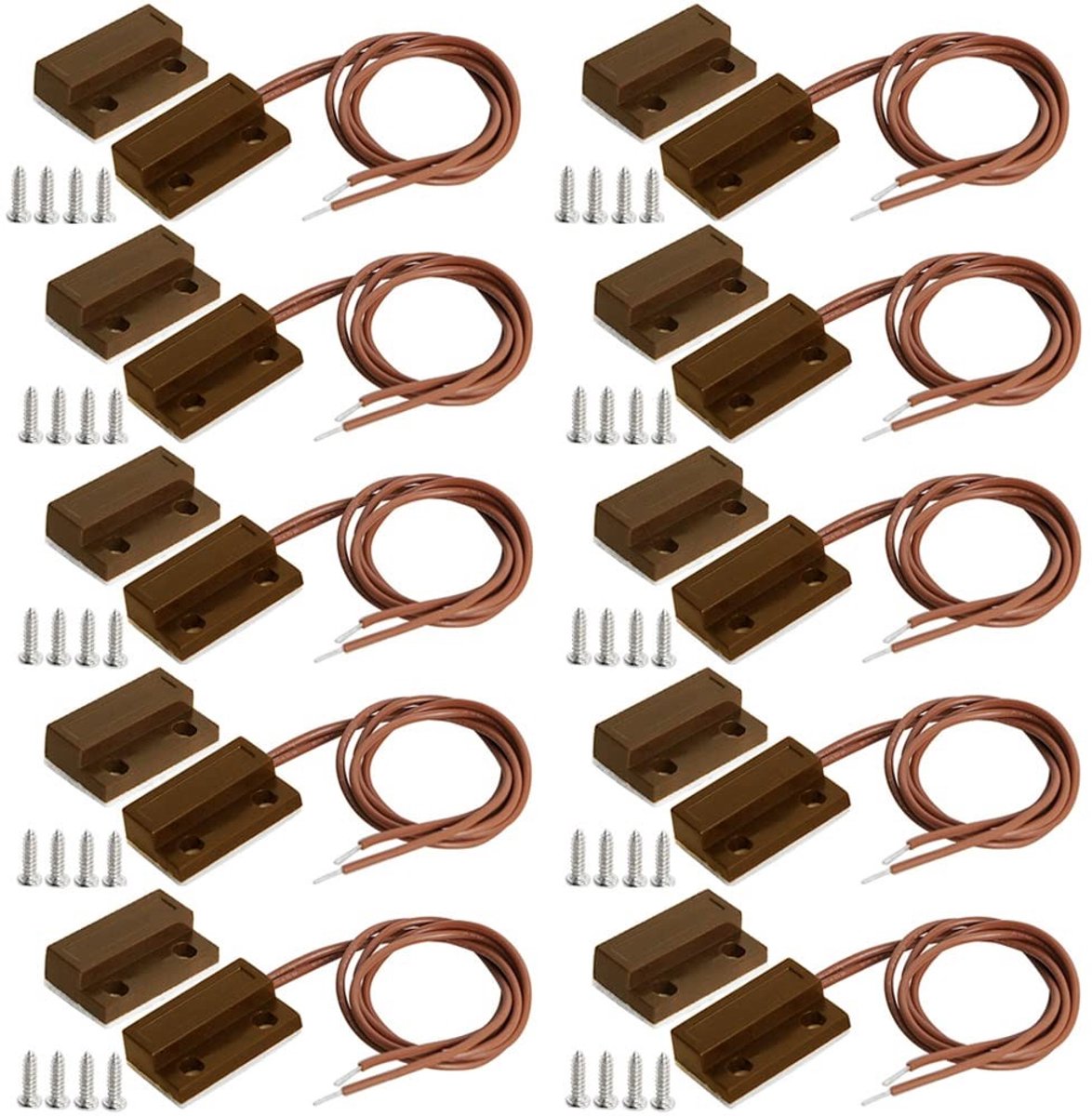 Dailygoody - Veiligheidsraam Deur Contact Sensor Alarm - Magnetische Reed Schakelaar - Bruin - Inbraakbeveiliging - 10 Stuks - Geschikt voor Toegangsc