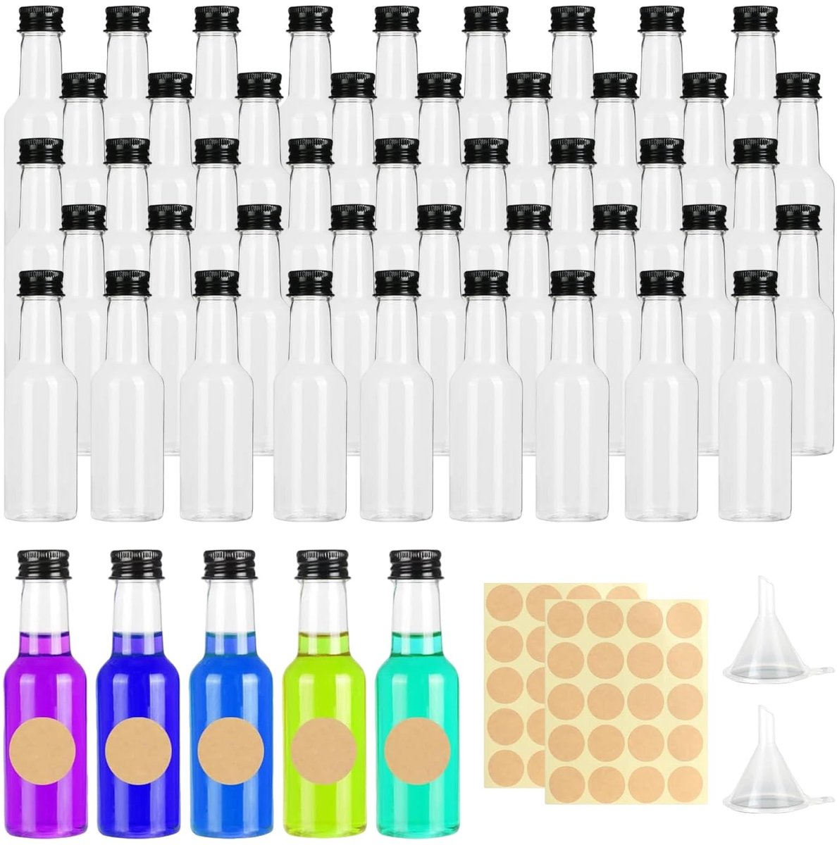 Dailygoody - Mini Bottels - Shotflessen - Perfect voor Liqueur - 50ml - Inclusief Lids en Labels - Voor Trouwen en Feestdagen - Zwart