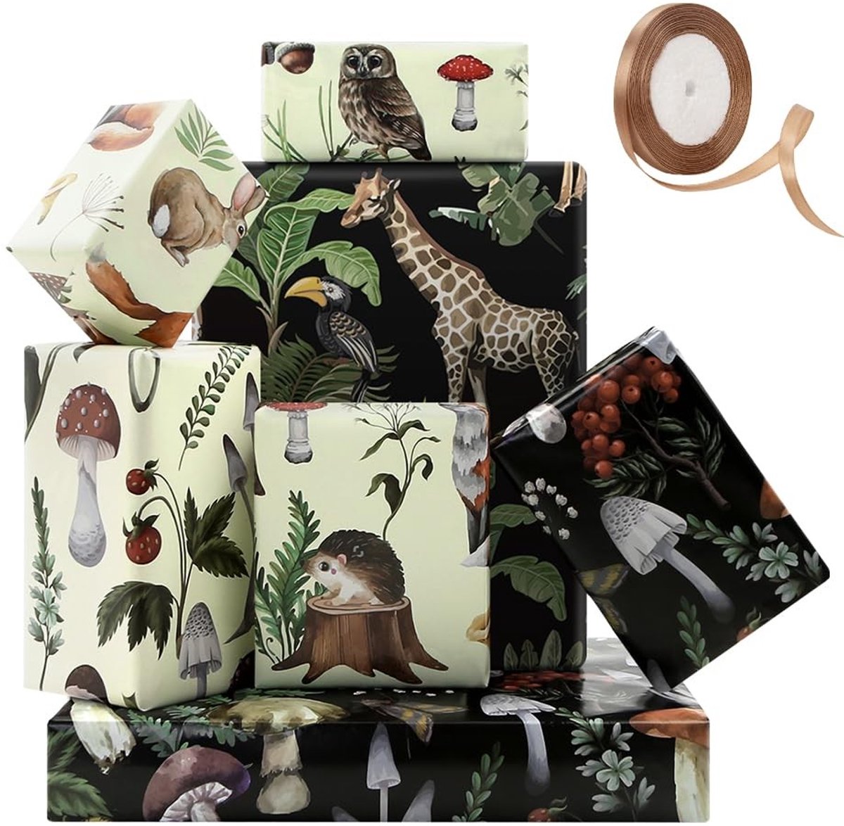 Dailygoods - Dailygoody - Vintage paddenstoelen inpakpapier - Gift verpakking - 4 vellen 50x70cm - Geschenkpapier voor Pasen en verjaardagen - Luxe uitstraling