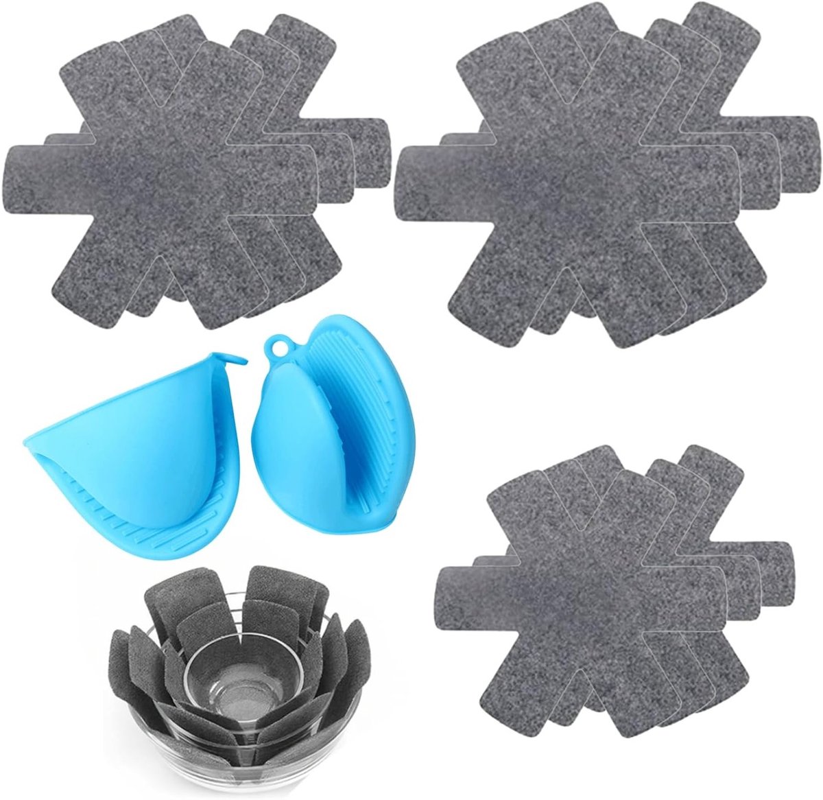 Set van 10 Onderzetters in 3 Maten (26/35/38 cm) + Hittebestendige Handschoenen - Bescherming voor Pannen met Antiaanbaklaag in Keuken en Catering