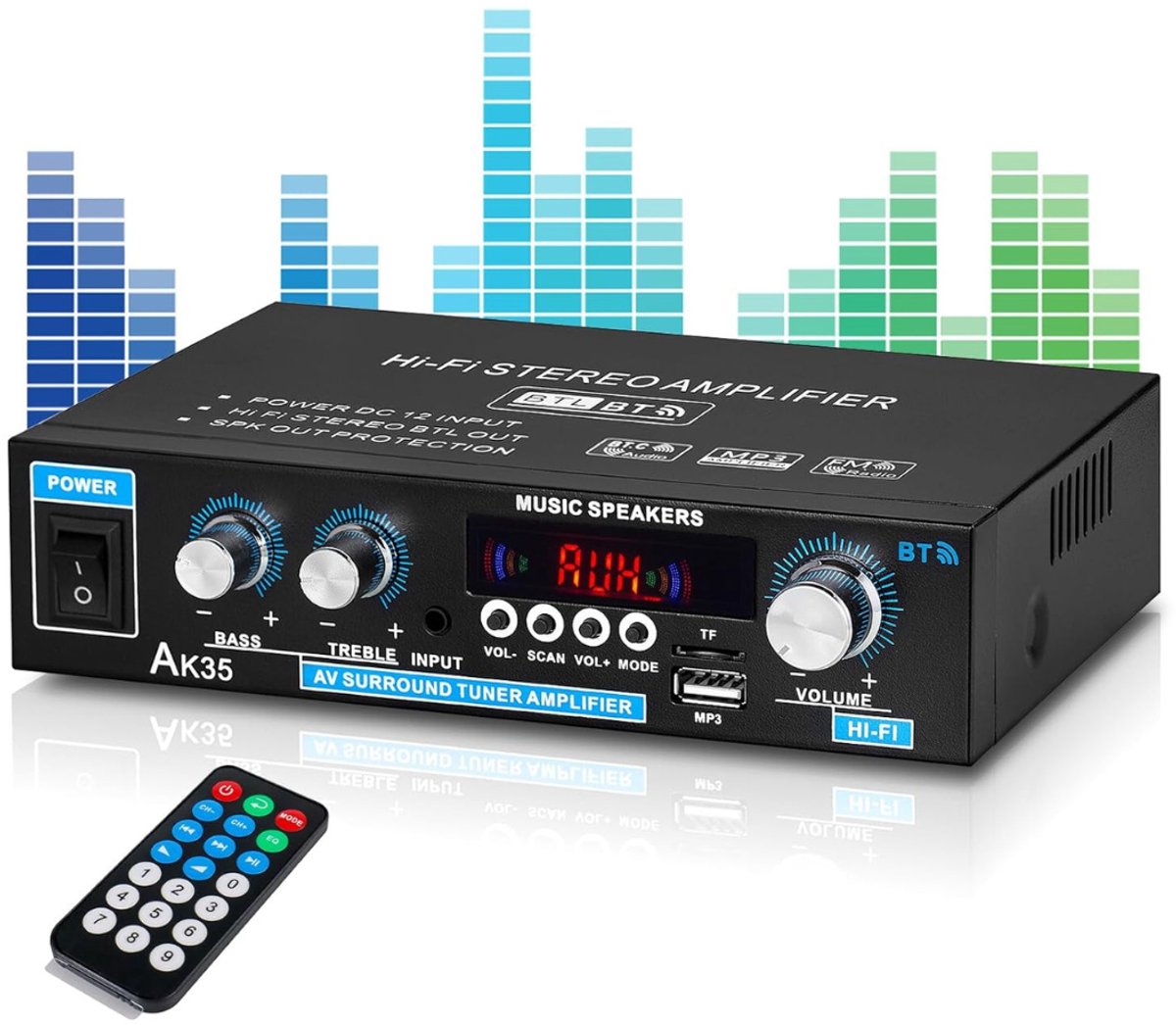 MKSS® Audioversterker – Stereo Versterker Met Bluetooth – Audio Amplifier Met Karaoke Portals – Led Display - Veelzijdig