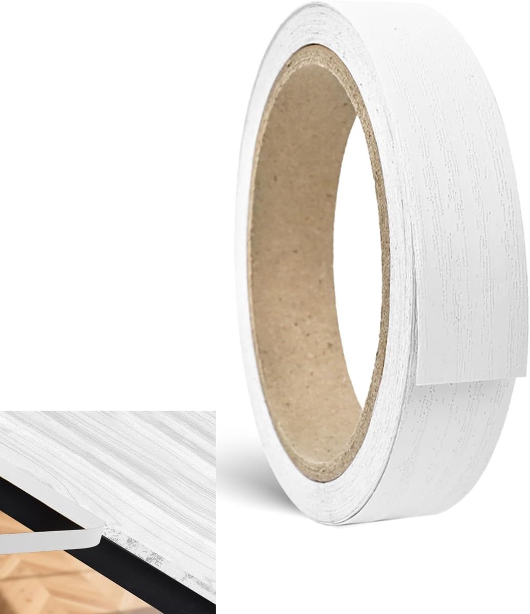 Zelfklevende Randenband met Witte Houtnerf, 20mm x 10m, Mat, Ideaal voor Meubels, Kasten en Klussen