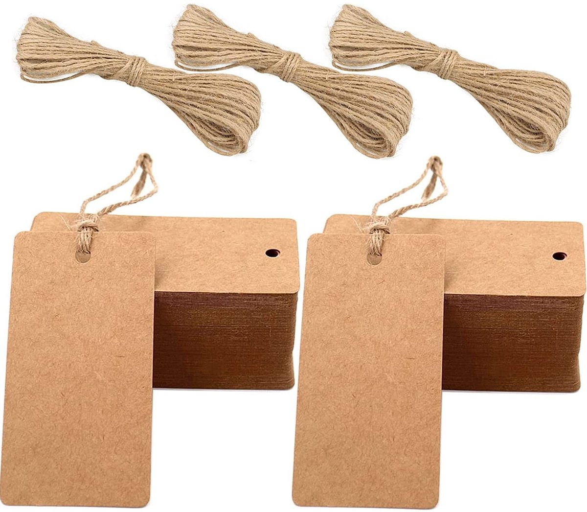 Dailygoods - Dailygoody - Etiketten kraftpapier - Cadeauhangers - Herbruikbaar - 200 stuks - Jute koord - Perfect voor verjaardagsfeesten - Geschikt voor elke gele..
