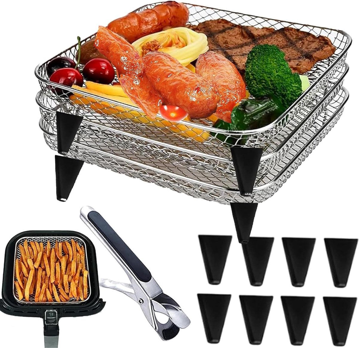 Stapelsysteem voor Airfryer, RVS Frituurmanden, Grillrooster en Bakrack voor Gezond Koken