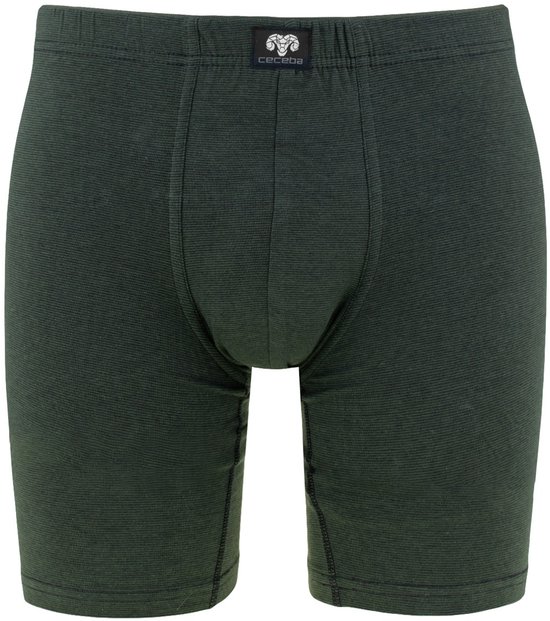 Donkergroene, lange boxer met fijne ribbels, elastische band en logo.