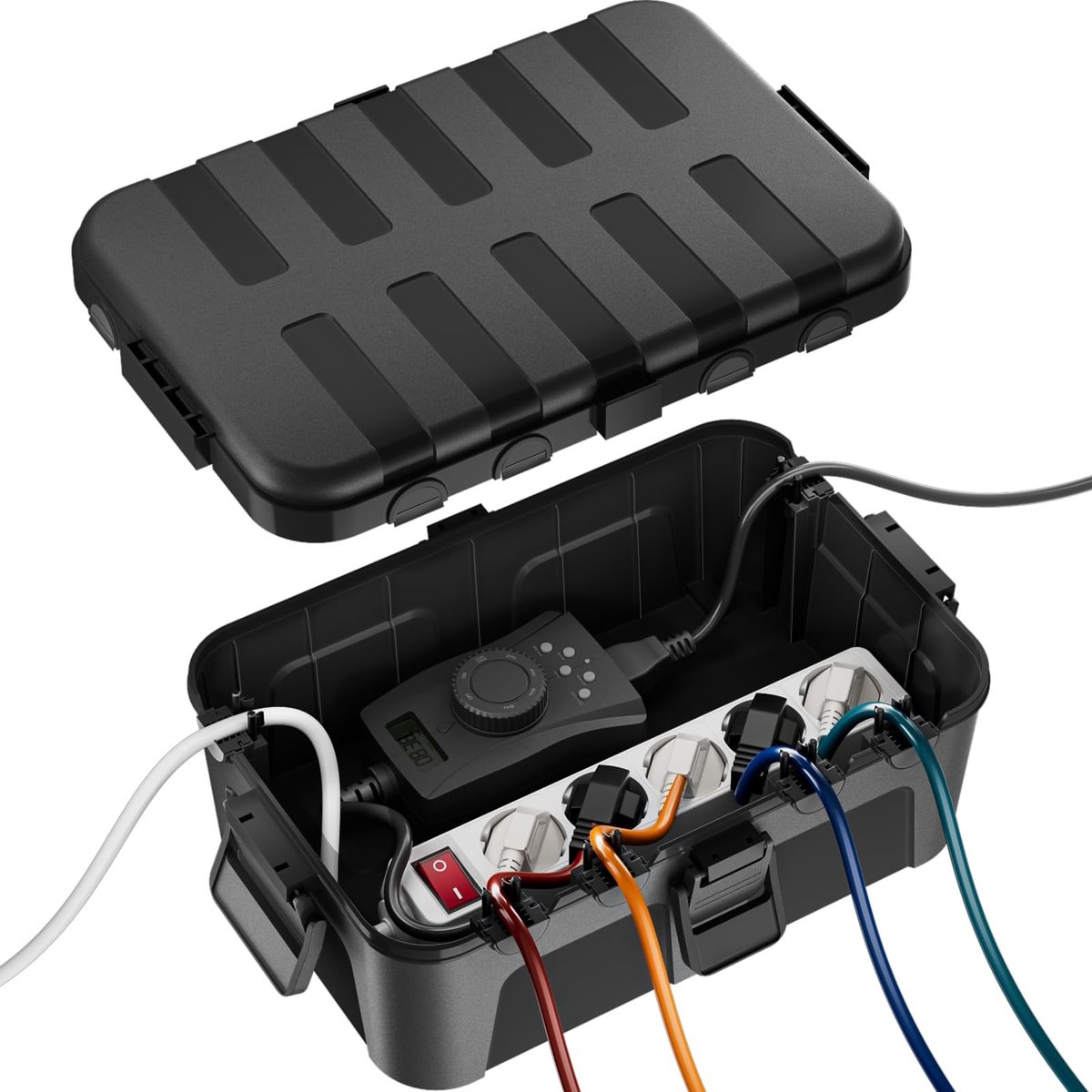 Dailygoods - Dailygoody - Extra grote stekkerbeschermdoos - Waterdichte kabeldoos - Zwart - Voor buitengebruik - Bescherming van elektrische accessoires - Ges