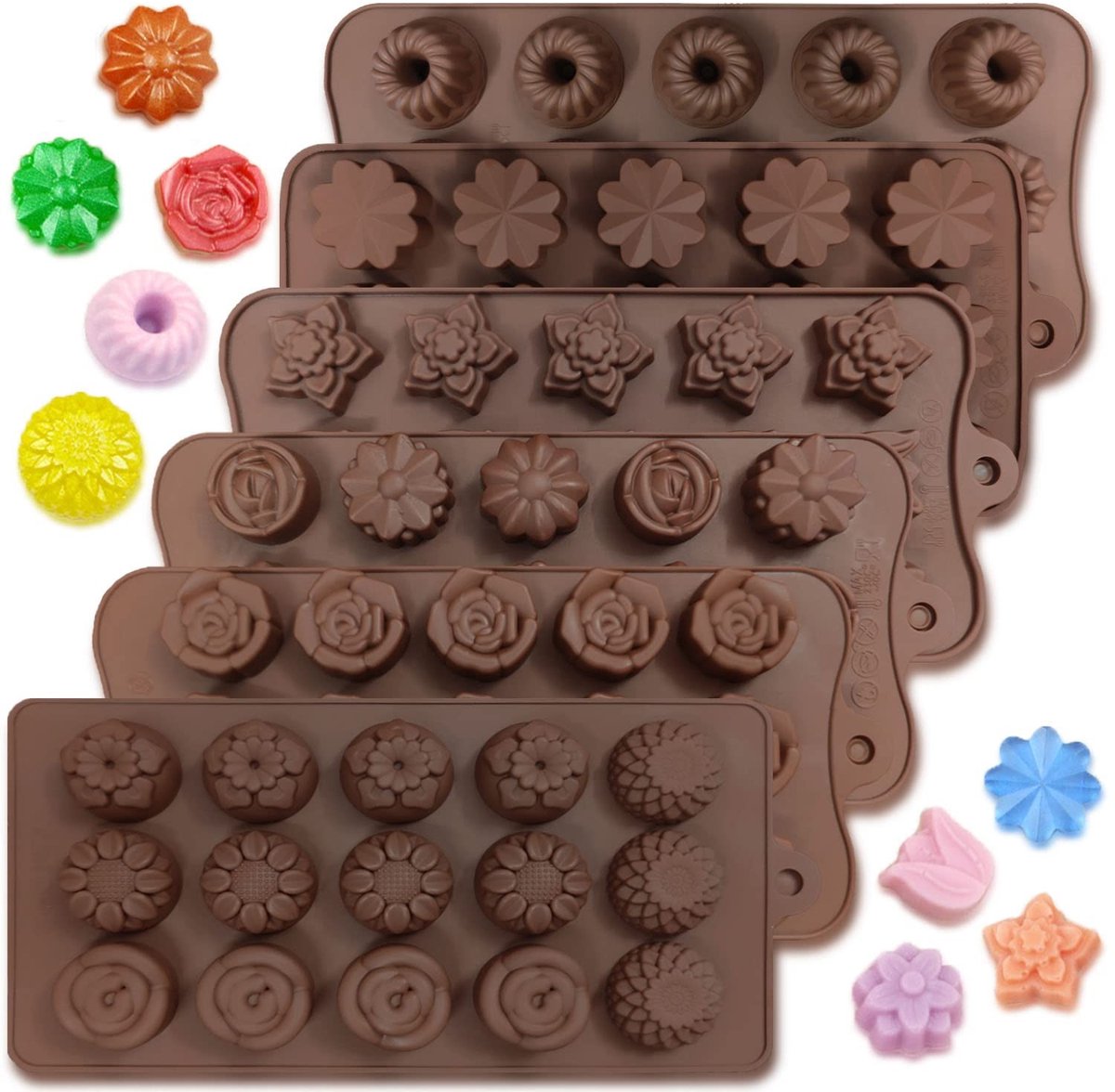 Dailygoods - Dailygoody - Chocoladevormen - Siliconen Snoepvormen - Antiaanbaklaag - Multi - IJsblokjesbakken - 15 Vormen voor Keuken - BPA-vrij
