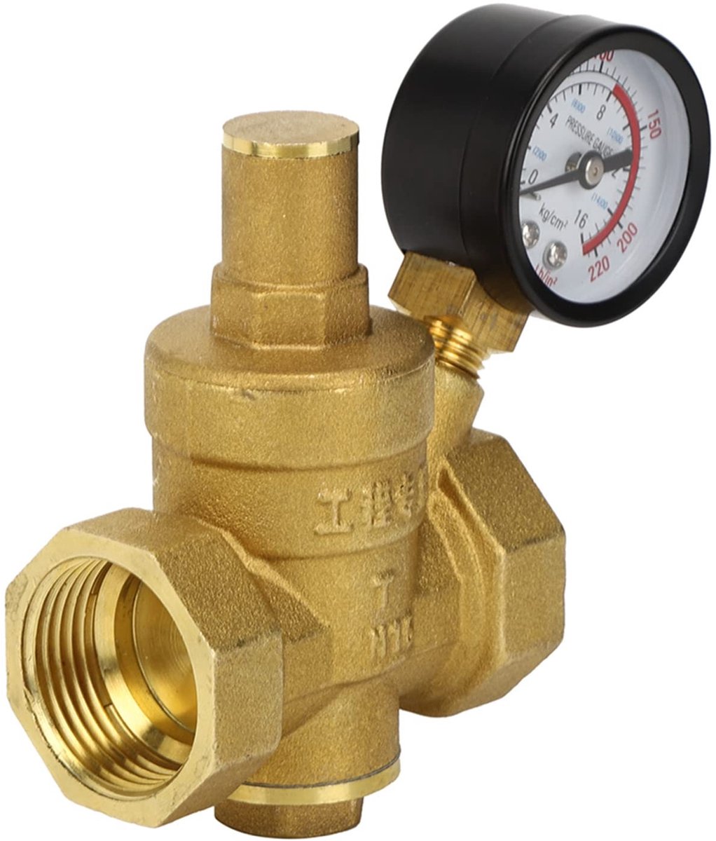 Dailygoods - Dailygoody - Drukregelklep - Instelbare Waterdruk - Met Meter - 32mm - Messing - Voor optimale waterdruk - Geschikt voor diverse toepassingen
