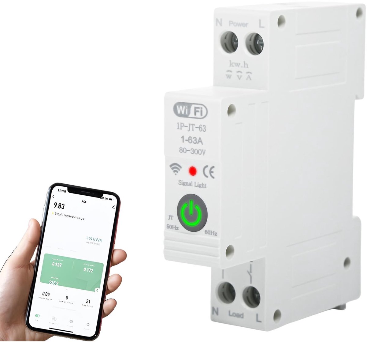 Dailygoods - Dailygoody - WiFi Smart Circuit Breaker - 63A - Spraakbesturing - Grijs - Slimme Schakelaar - Geschikt voor Thuisgebruik - 1P-JT-63A