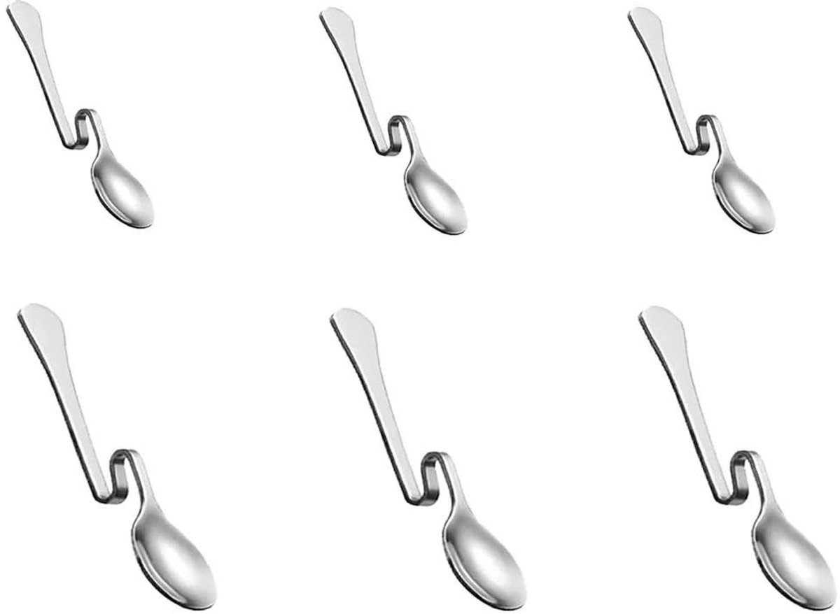 Dailygoods - Dailygoody - Jamlepels - Roestvrijstalen Lepels - Gebogen Hangende Koplepel - Honinglepel - Geschikt voor Koffie en Jam - 6 Stuks