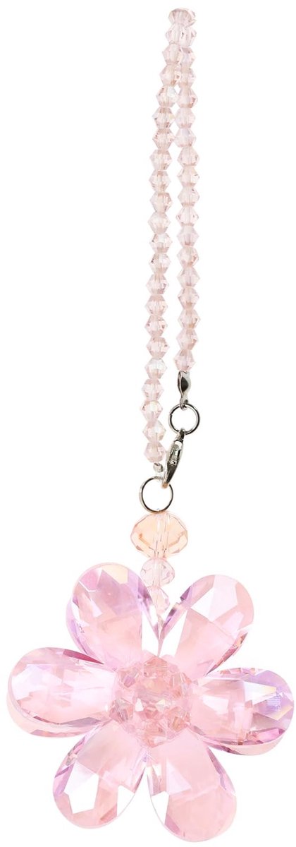 Dailygoods - Dailygoody - Roze Bloem Zonnevanger - Kristal Ornament - 15cm - Auto Decoratie - Achteruitkijkspiegel Hanger - Charmant en Elegant
