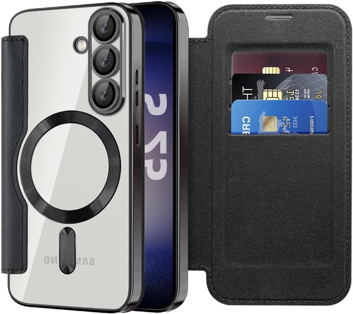 Flip Folio Wallet Case voor Samsung Galaxy S25 met RFID Bescherming, Kaartsleuven en Schokbestendige PU Leren Achterkant